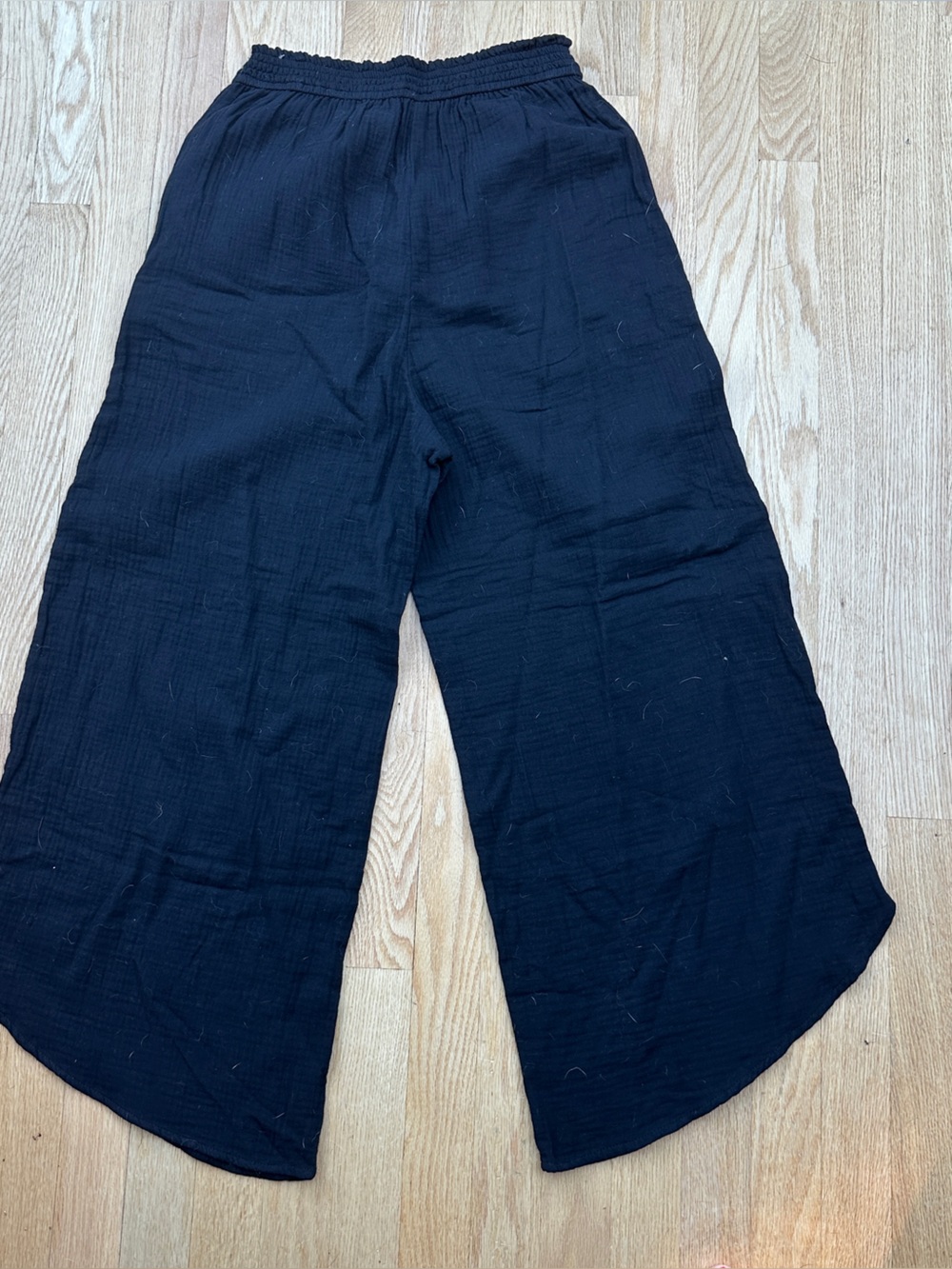 Women's Black Wide-Leg Cotton-Blend Pull-On Pants Cotton Pants. Black. Lightw. A